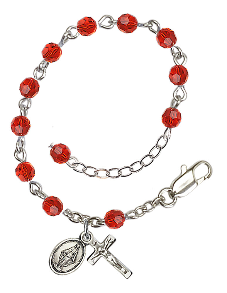 4mm Crystal Miraculous Infant Rosary Bracelet - Sterling Silver - July - Ruby
