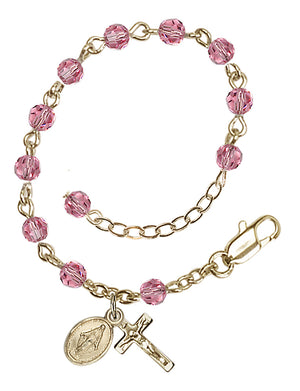 4mm Crystal Miraculous Infant Rosary Bracelet - 14K Gold Filled - October - Rose