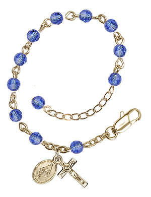 4mm Crystal Miraculous Infant Rosary Bracelet - 14K Gold - September - Sapphire