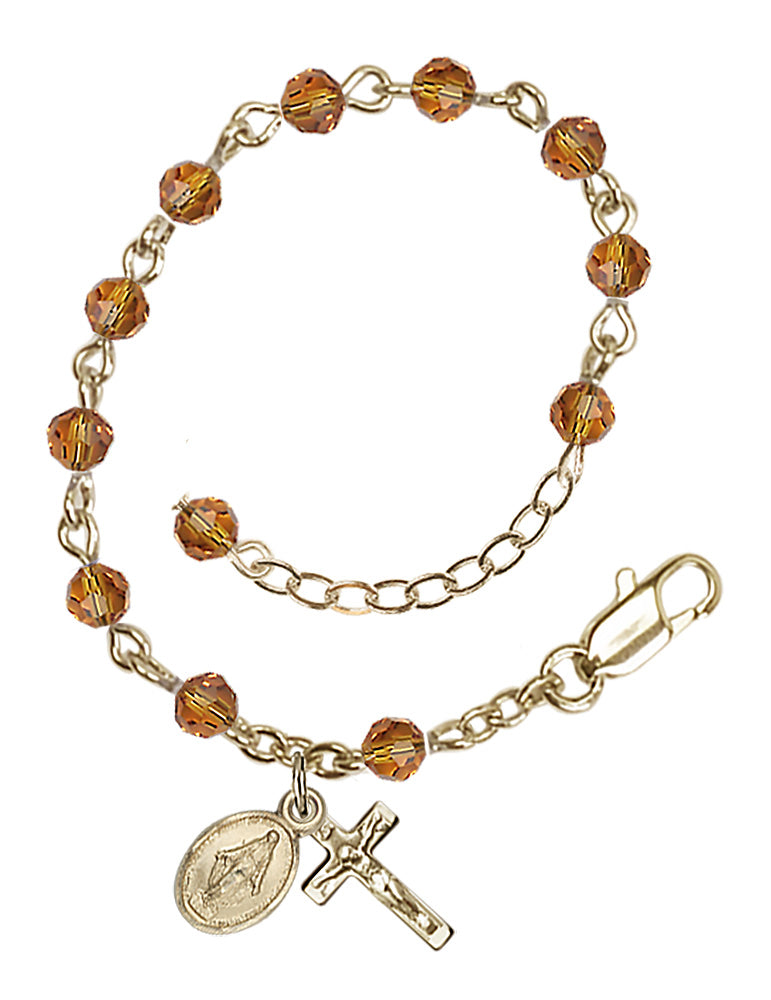 4mm Crystal Miraculous Infant Rosary Bracelet - 14K Gold - November - Topaz