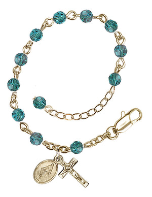 4mm Crystal Miraculous Infant Rosary Bracelet - 14K Gold Filled - December - Zircon