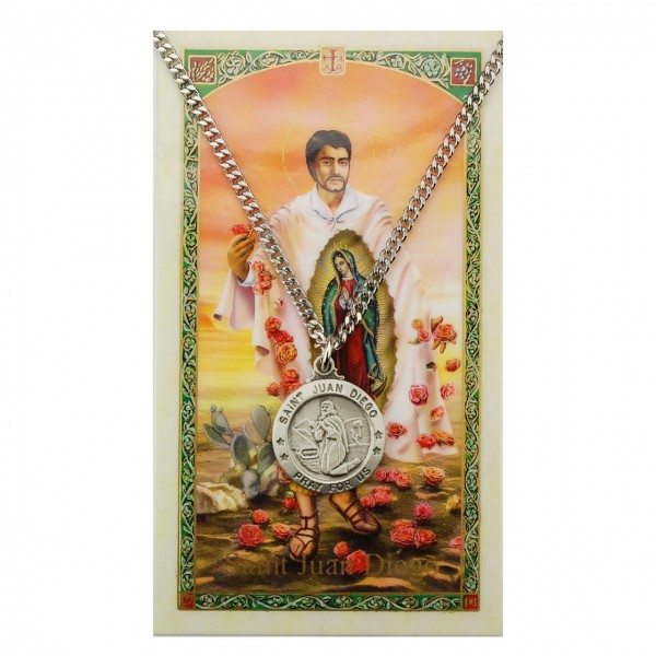 Saint Juan Diego Prayer Card with Round Medal