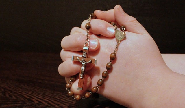 7 1/2 Inch Februay Birth Month Bead Rosary Bracelet with Patron Saint Petite Charm 