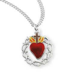 Red Enamel Sacred Heart of Jesus Sterling Silver Medal [HM6320]